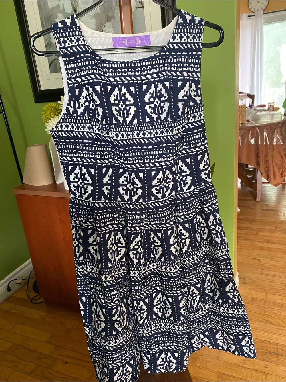 Jolie Navy and White Sleeveless Patterned Midi Dress Cotton